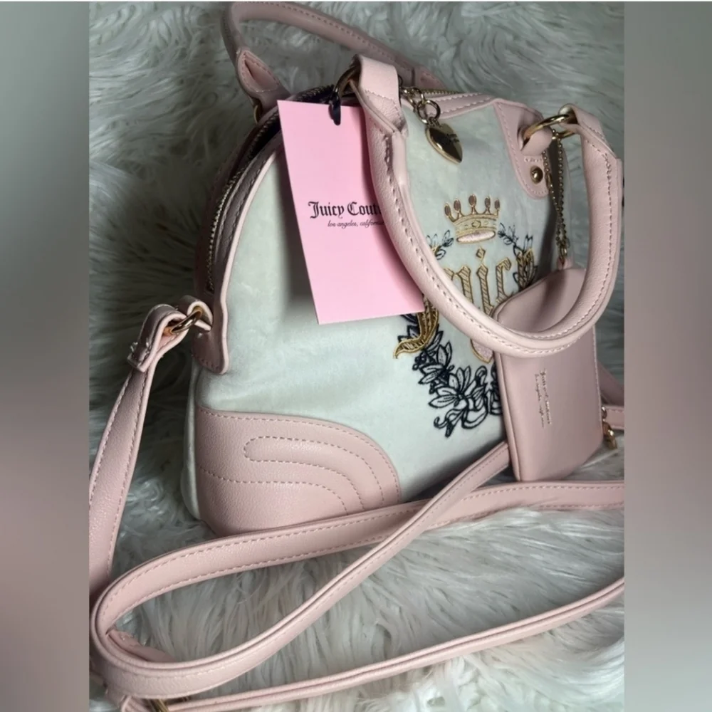 💕▪️Juicy Couture▪️ Crystal Pink Clay Velour Heritage Dome Satchel